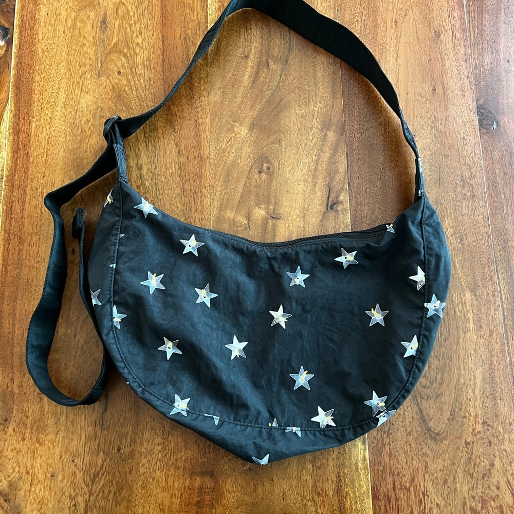 BAGGU Black Medium Crescent Bag with Star Pattern